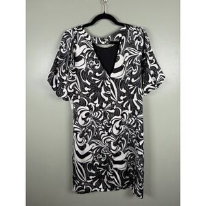 Talbots Bubble Sleeve Satin Shift Dress Twirling Floral 12 NWT